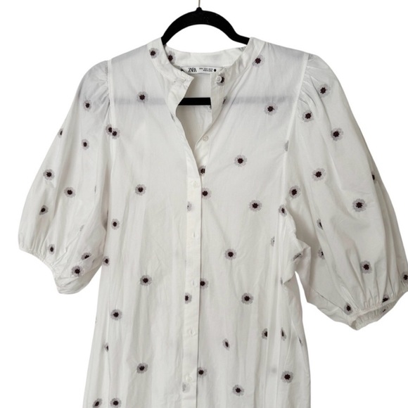 Zara White Cotton Embroidered Midi Dress with Puffed Sleeves - Picture 5 of 5